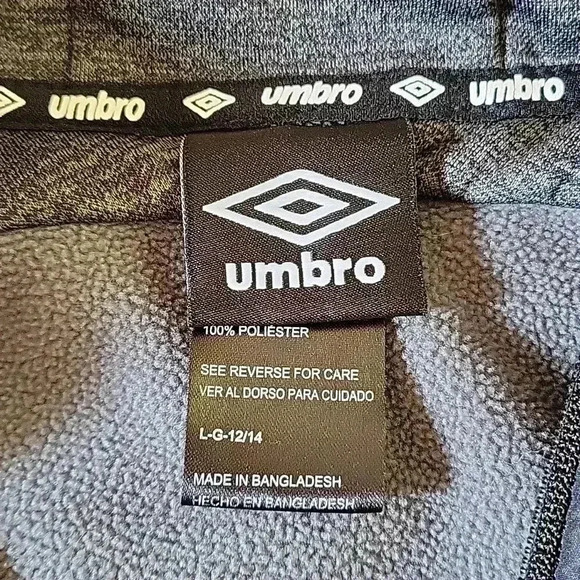 Umbro Youth Large Hooded Fleece Zip-Up Athletic Jacket‎ Unisex Black and Gray - Picture 5 of 11